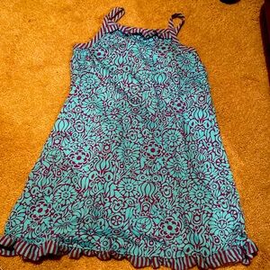 Hanna Andersson blue and purple flower tiered ruffle dress size 6x/7 (120)